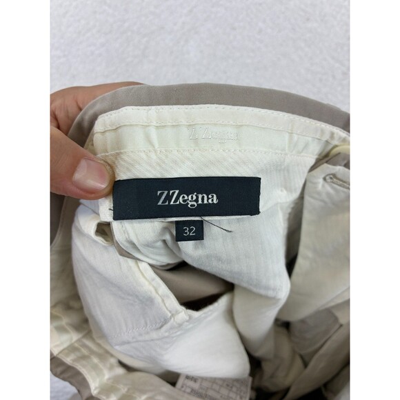 Z Zegna Chino Pants Mens 32R Beige Slim Fit Stretch Cotton Trouser Dress Casual - Picture 11 of 14